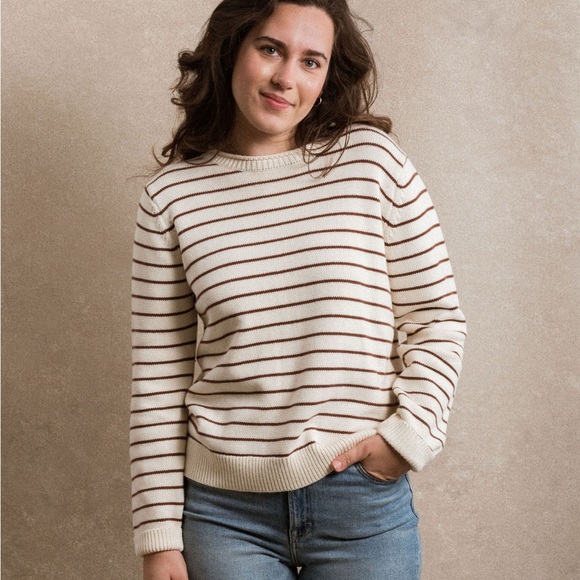 Neuflora Sweaters - Olympia Sweater - Striped Cream and Brown Women's Sweater